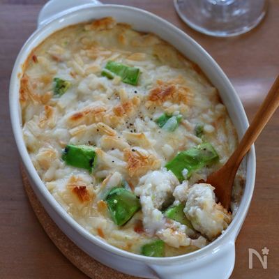 白だし1つ！混ぜて焼くだけ！【豆腐ツナアボカドグラタン】