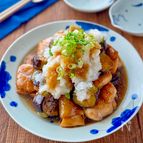 おろしのせでさっぱり♩鶏肉となすの甘酢炒め