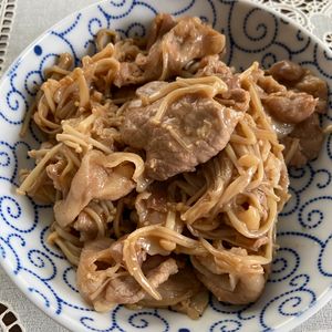 万福の作ってみた!投稿(100万再生！【豚こまとえのきのオイポン炒め】)
