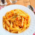 腸活美肌！かぼちゃとトマトのポタージュパスタ