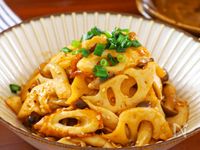 ご飯が進む【蓮根とちくわときのこのコチュマヨ炒め】お弁当にも