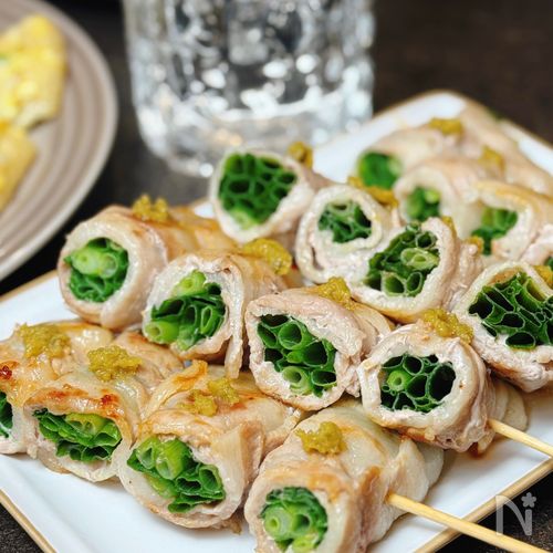 【青ネギの豚バラ巻き串焼き】おうち居酒屋にぴったり♪