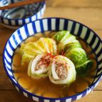 豆腐入り肉団子のくるくるロール白菜（ピリ辛スープ）