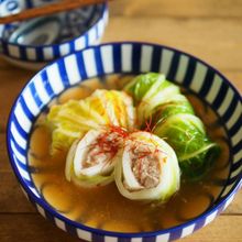 豆腐入り肉団子のくるくるロール白菜（ピリ辛スープ）