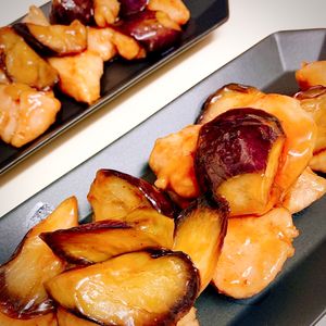 りんの作ってみた!投稿(ワンパン10分！【鶏むね肉となすの甘酢炒め】)