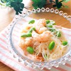 レンチン・さっぱり美味♡むき海老と枝豆のめんマヨ春雨サラダ
