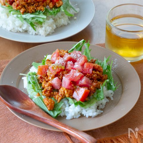 【専用スパイスなしで本格派】水菜とトマトのカフェ風タコライス