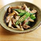 鶏肉とおくらときのこの炒め物