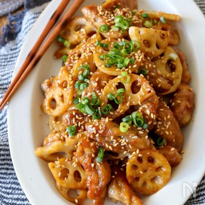 【食材2つ】豚こまと蓮根の味噌炒め