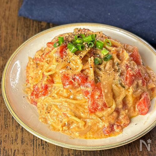 【濃厚和風トマトクリームパスタ】フライパンひとつ