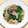 よっこの作ってみた!投稿(豚こまとほうれん草のつゆバタ炒め)