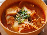 『豆腐と豚肉のピリ辛キムチスープ』炒めて煮るだけ♪簡単☆