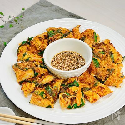【オートミールレシピ】混ぜて焼くだけ♡キムチチヂミ