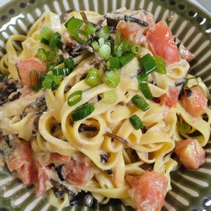 ゆみの作ってみた!投稿(超簡単ヘルシー♪超オススメ♡トマトと塩昆布とツナの豆乳パスタ)