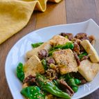 豆腐とピーマンと牛こまの韓国風炒め