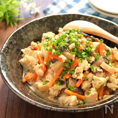 素朴な味♡冷蔵庫にあるもので作った具沢山炒り豆腐