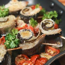 秋刀魚となすのパン粉焼き