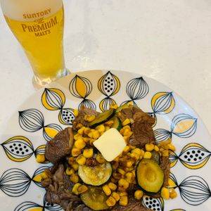 1187697の作ってみた!投稿(バター醤油風味【牛肉とズッキーニととうもろこしの炒め物】)