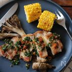 チーズサンドポークソテー。アーモンドパセリソース。