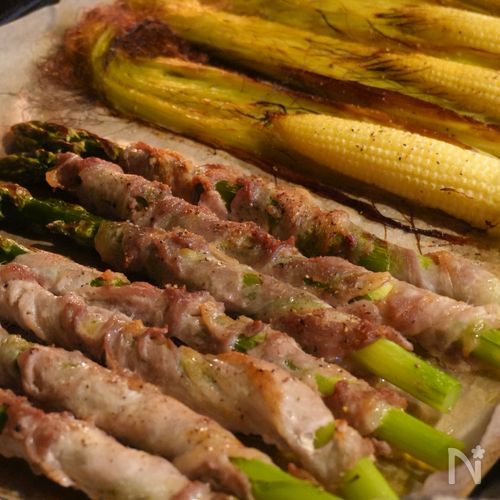 【ほったらかし】アスパラの肉巻き&ヤングコーンのオーブン焼き
