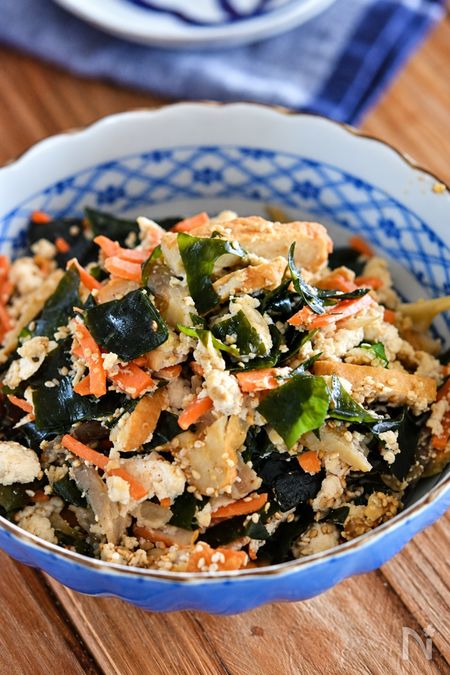 わかめたっぷり炒り豆腐【作り置き】