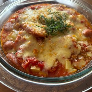 こむぎの作ってみた!投稿(火を使わず完成！ウインナーとじゃがいものサルサチーズ焼き)