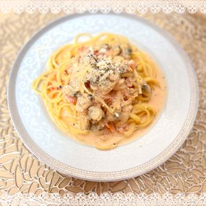 にゃ〜むずの作ってみた!投稿(本気の！海鮮トマトクリームスープパスタ♪)