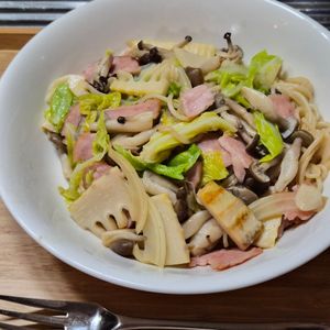 mimiの作ってみた!投稿(たけのことキャベツのかんたん和風パスタ)