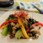 彩り野菜と高菜ともちの中華炒め。
