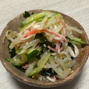 みーこの作ってみた!投稿(もやしとわかめ、カニカマのナムル【レンジで超楽副菜♪】)