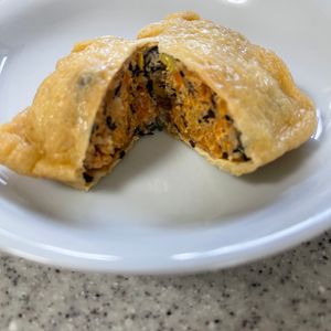 らきの作ってみた!投稿(レンジで料亭の味〖豆腐とひき肉の五目巾着〗じゅわ旨〜♪)