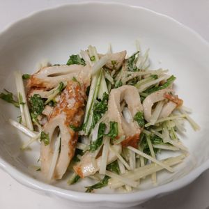 NOBの作ってみた!投稿(［水菜とちくわの胡麻マヨ和え］切って混ぜるだけ！簡単爆速副菜)