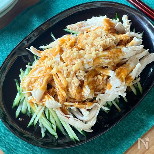 レンジでしっとり蒸し鶏で「バンバンジー」