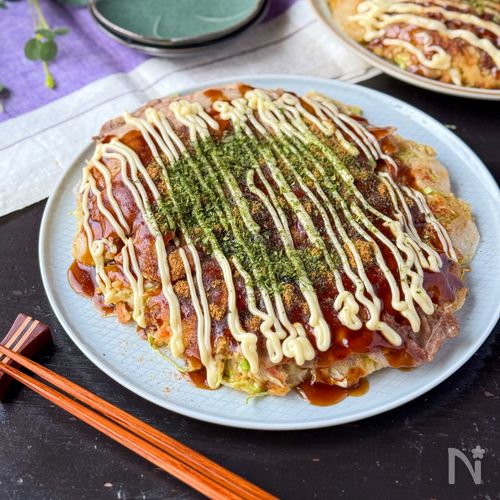 【豆腐の野菜たっぷり餅入り米粉お好み焼き】節約/子どもウケ