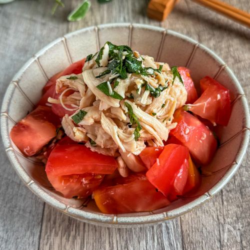 レンジで簡単♩ささみとトマトのさっぱりあえ