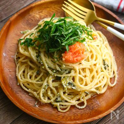 茹でて混ぜて超簡単!高菜明太クリームパスタ♪