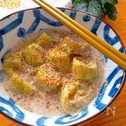 簡単‼️とっても優しい味に♡レンチンなすの豆乳ごま煮
