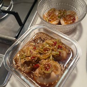 あやの作ってみた!投稿(めちゃくちゃ美味しい！半熟煮卵【ピリ辛ねぎだれ】)