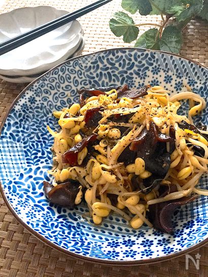 食感よし・ヘルシーおつまみ♡豆もやしときくらげの中華炒め