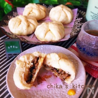 HMとアレで発酵なしで蒸し器も不要♪簡単ふかもち肉まん♡