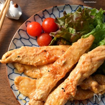 こくうま♡柔らかジューシー♡鶏ささ身のオイマヨ和え♡