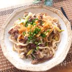 5分でできる‼️大満足ランチ♡牛こまで和風焼きうどん