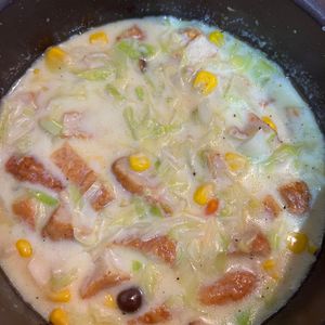 ぺんぎん？の作ってみた!投稿(【さつま揚げとキャベツの豆乳スープ】キャベツたっぷり♪)