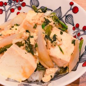 ミルクの作ってみた!投稿(優しい味の♡『豆腐と玉ねぎとほうれん草の卵とじ』)
