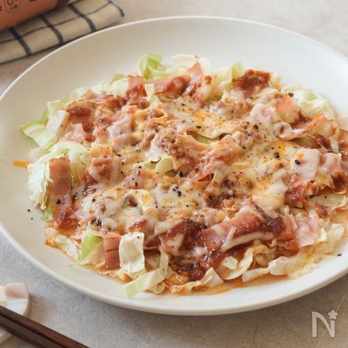 【レンジで簡単♪】キャベツたっぷり餅ピザ風