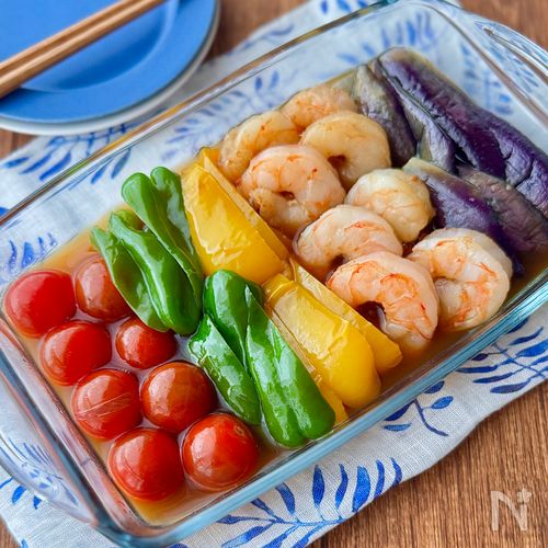 さっぱりとおいしい♩エビと夏野菜の揚げ浸し
