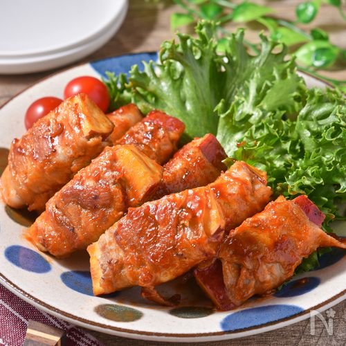 さつま芋の肉巻きポークチャップ│子どもも大好き!ご飯がすすむ