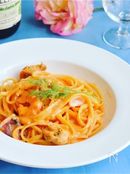 魚介の濃厚トマトクリームパスタ☆ワンポットで！