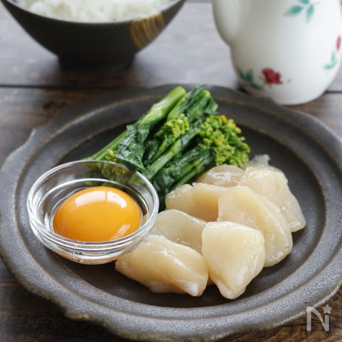 「重ねるだけで」春のご馳走【菜の花とホタテの昆布締め】