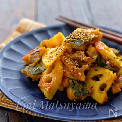 *れんこんと塩さばのさっぱりカレー炒め*すし酢で味付け簡単!